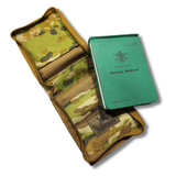 Close-up of a camouflage Notebook cover with notebook.
