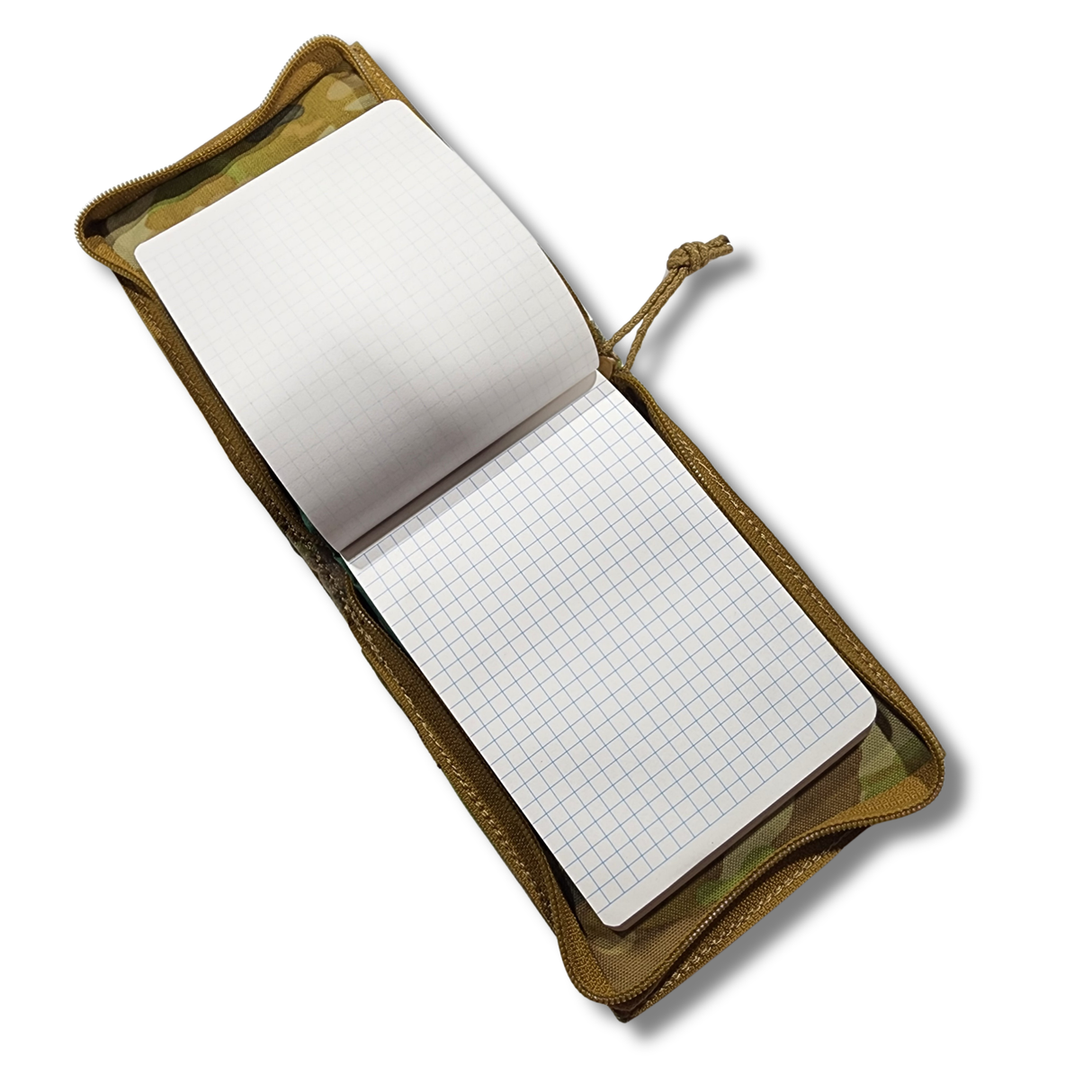 Close-up of a camouflage Notebook cover.