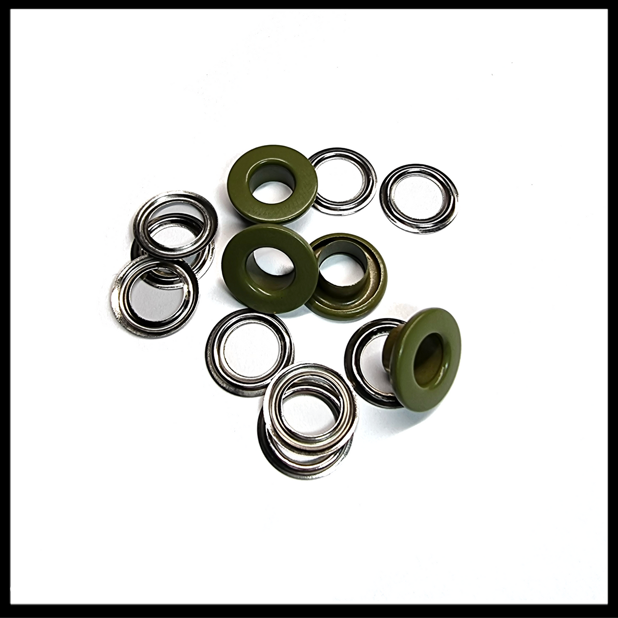 M8Tex 2 Piece Eyelets Tan 499, Olive, Black 6mm and 4mm 20pcs