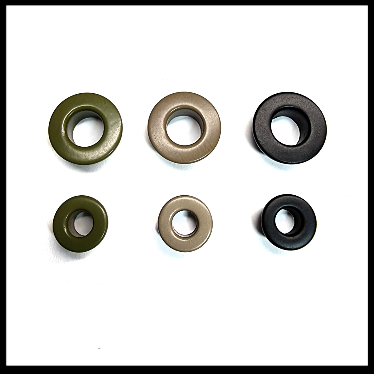 M8Tex 2 Piece Eyelets Tan 499, Olive, Black 6mm and 4mm 20pcs